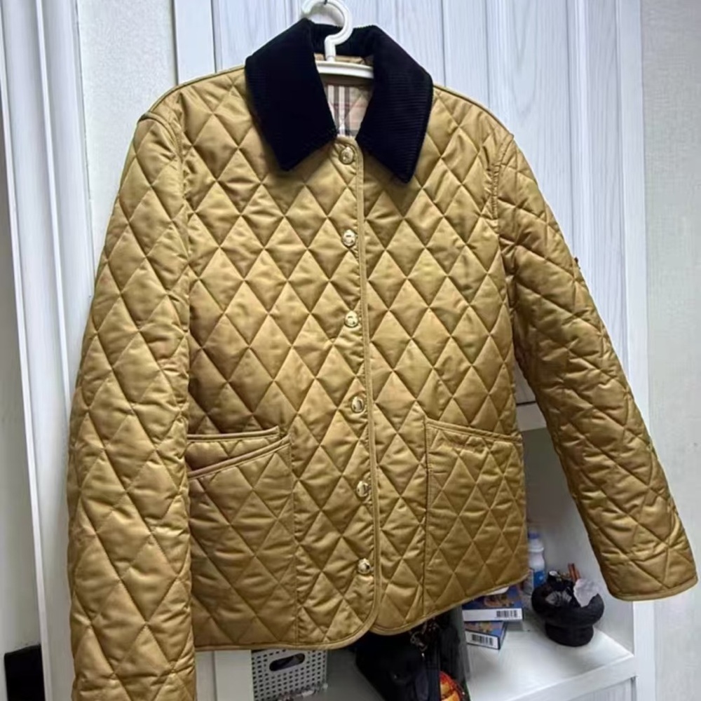 Burberry Tan Quilted Jacket with Black Collar